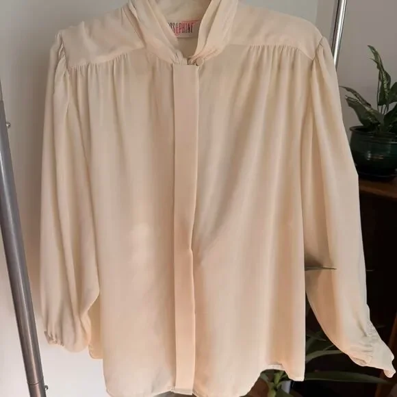 Vintage Cream Sheer Blouse – Romantic Coquette Cottagecore Button Detail Top - Picture 2 of 6